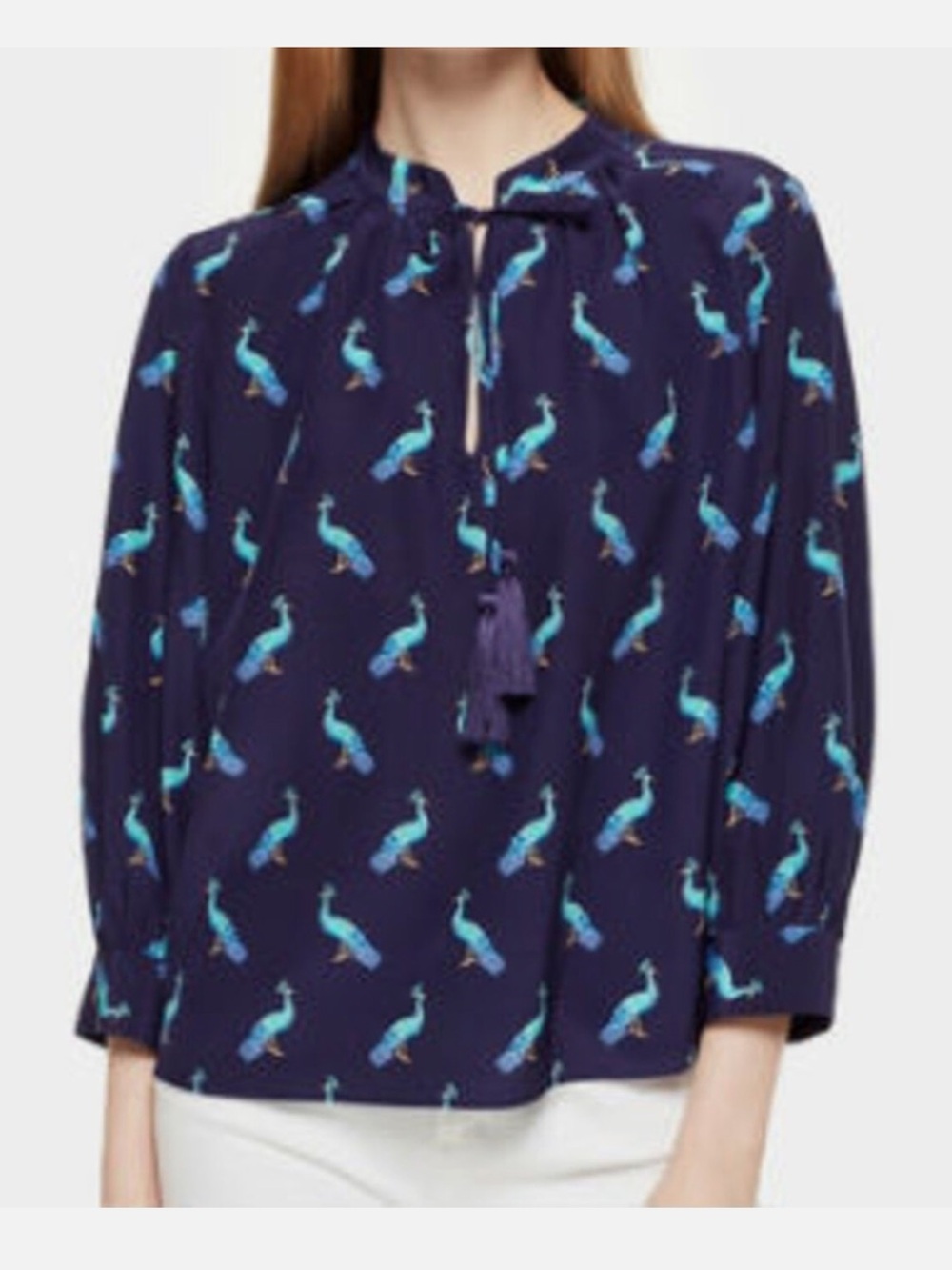 Kate Spade Navy Peacock Silk Blouse M